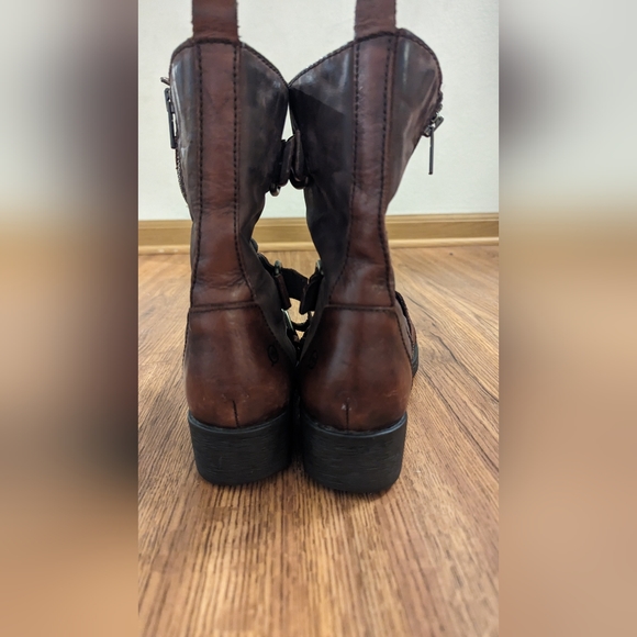 Born Women's Marxia Moto Combat Boot Size 8 brown Burgundy Buckle Lace Up - Picture 2 of 10